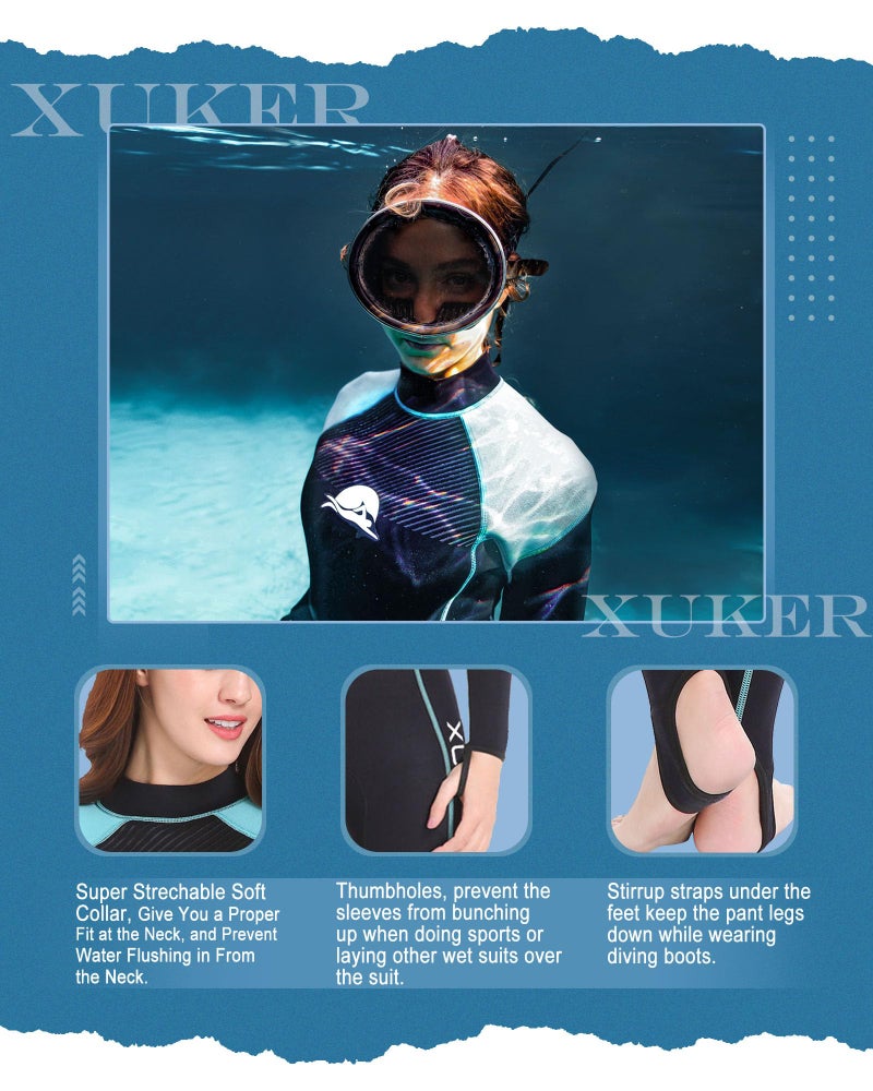 XUKER Wetsuit Women, 2mm Neoprene Long Sleeve Full Body Back Zip Wet Suit in Cold Water for Diving Surfing Snorkeling Kayaking Swimming Scuba Water Sports - Image 2